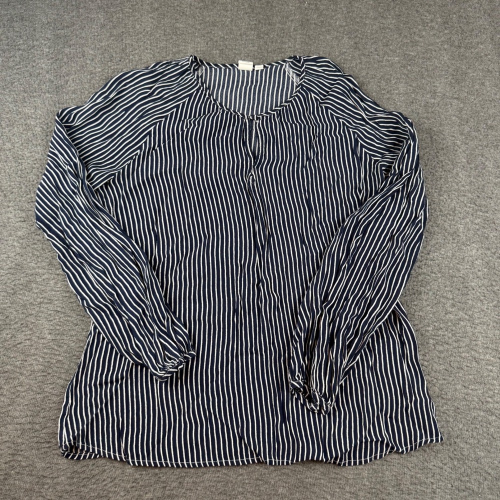 Gap Maternity Blouse Women's Medium Blue White Striped Raglan Long Sleeve